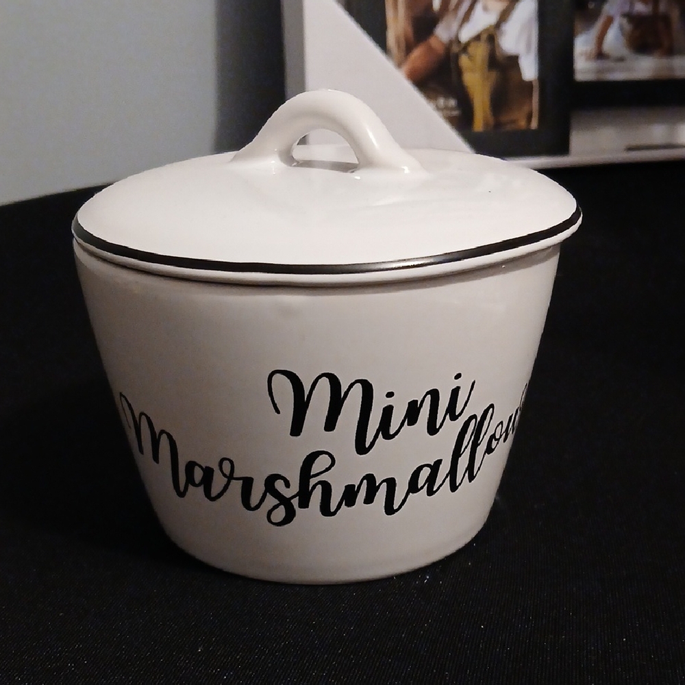 Charming White Ceramic Marshmallow Canister with Removable Lid